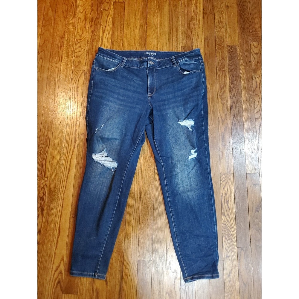 Maurices Jeans Womens 22W Dk Wash Skinny Mid Rise Stretch Distress Jegging